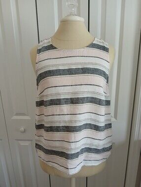 Like New Ladies Vince Camuto 100% Linen Striped Tank Top Small Medium